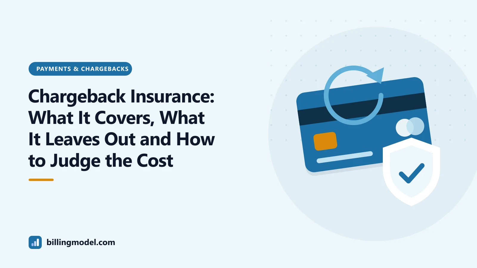 Illustration of a payment card with a reversal arrow and a shield for a guide to chargeback insurance
