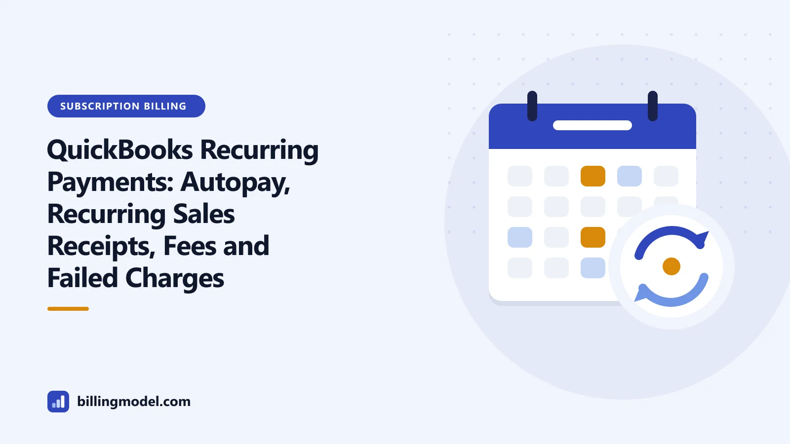 Illustration of a calendar with a renewal loop for a guide to QuickBooks recurring payments