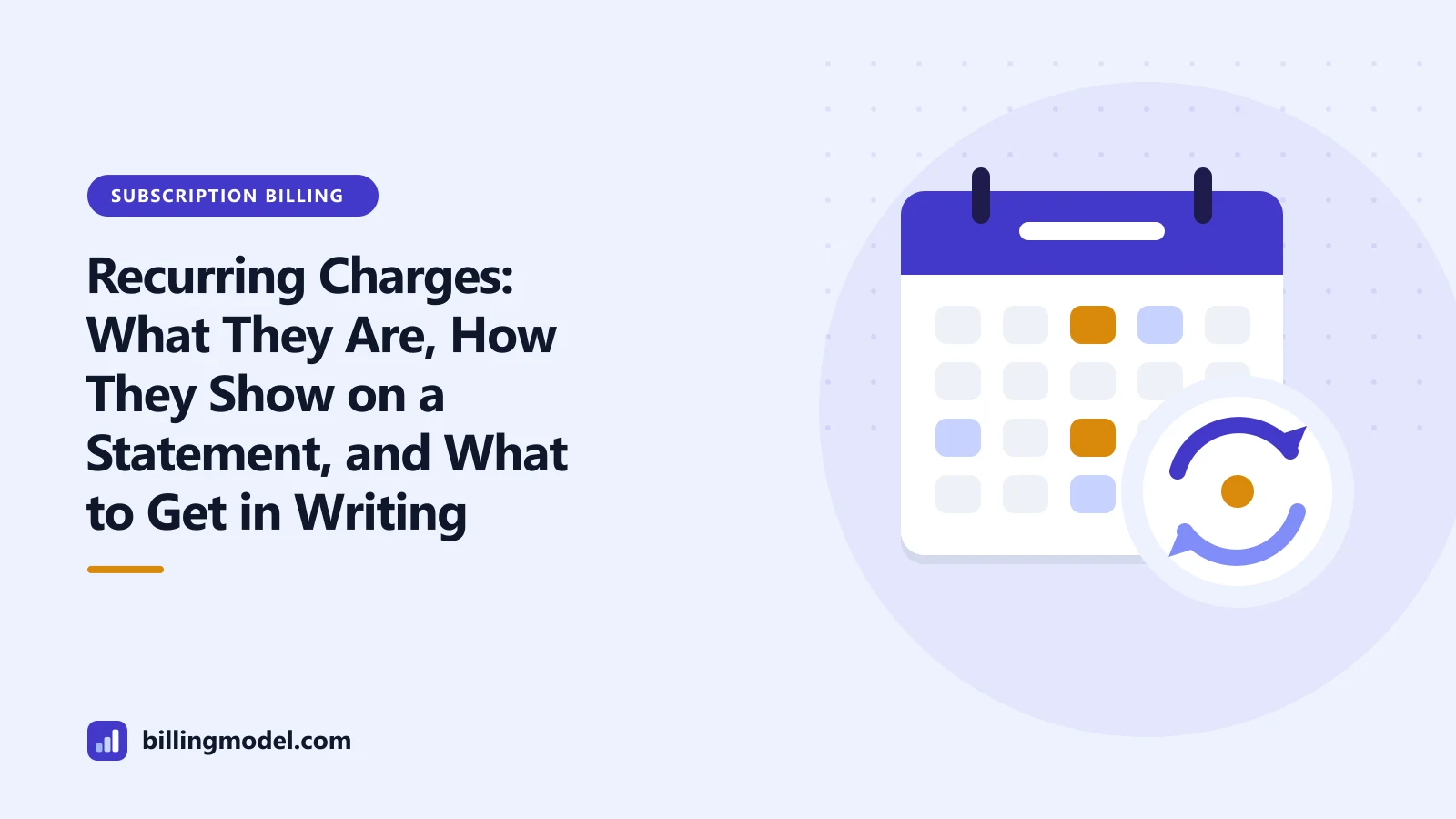 Illustration of a calendar with a renewal loop for a guide to recurring charges