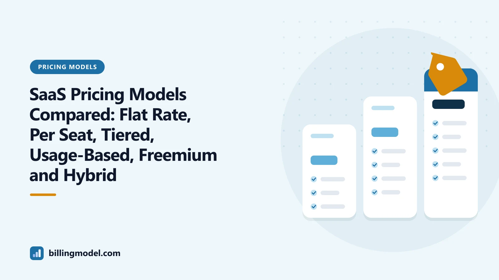Illustration of three pricing plan cards of rising height for a comparison of SaaS pricing models