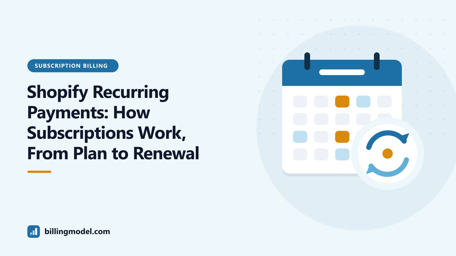 Illustration of a calendar with a renewal loop for a guide to Shopify recurring payments