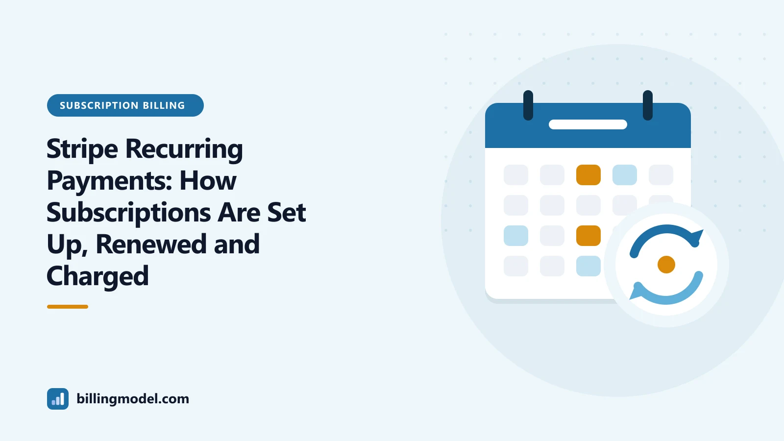 Illustration of a calendar with a renewal loop for a guide to Stripe recurring payments