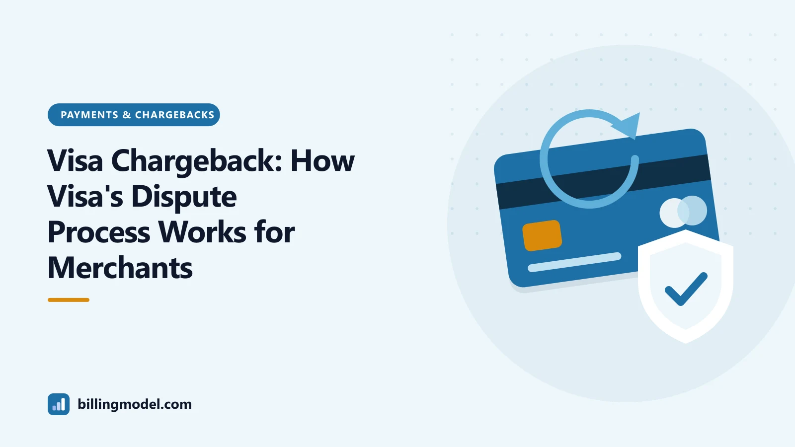 Illustration of a payment card with a reversal arrow and a shield for a guide to the Visa chargeback process